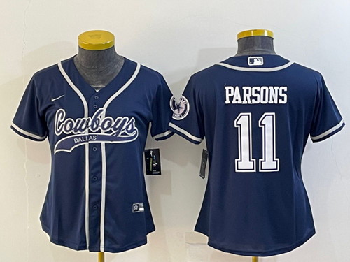 Youth Dallas Cowboys #11 Micah Parsons Navy With Patch Cool Base Stitched Baseball Jersey